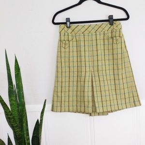 LOFT Green Plaid Check Wool Pleated A Line Skirt